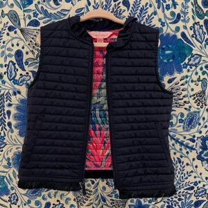 Lilly Pulitzer navy Quilted Vest with Fringe Trim